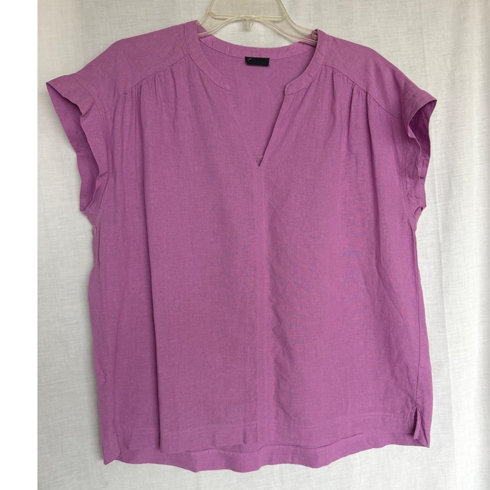 Linen Blend Splendid Blouse Purple Lavender Natural Materials Short Sleeve Large